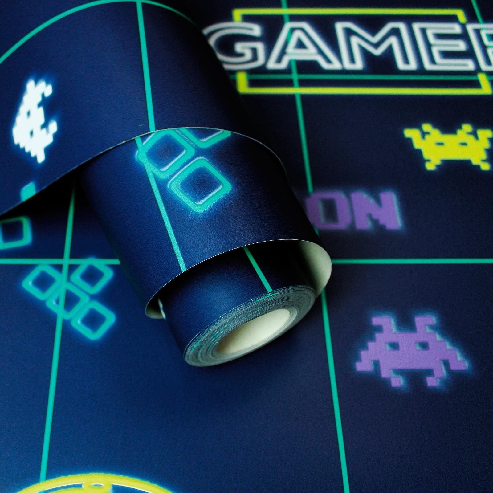 Holden Gamer Wallpaper Retro Gaming Navy Blue/Neon Yellow 13310