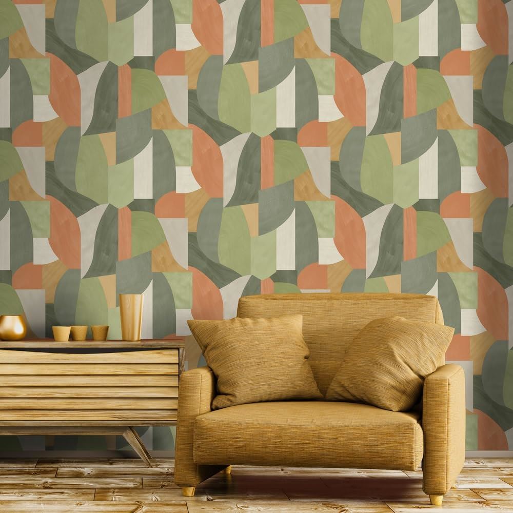 Holden Decor Curved Geo Khaki Wallpaper 13470 - Brush Strokes Geometric Shapes