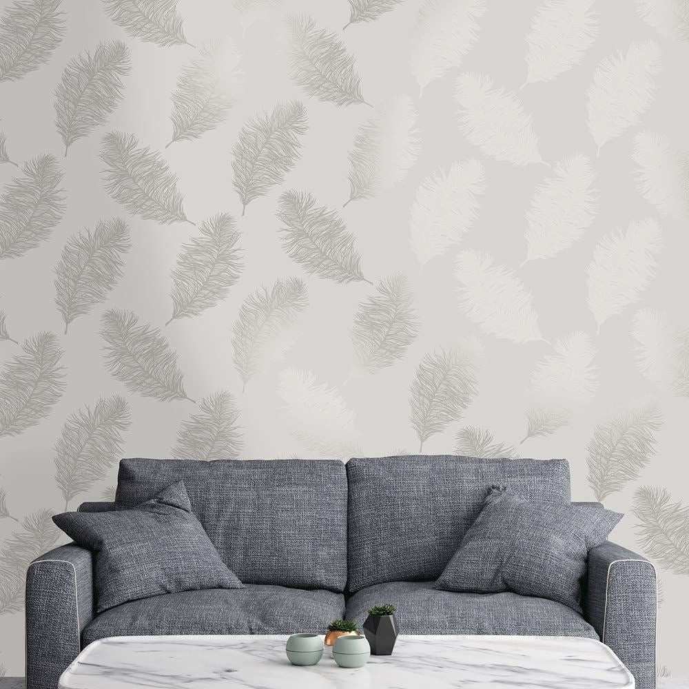 Holden Decor Feather Wallpaper Roll Grey/Silver 12626