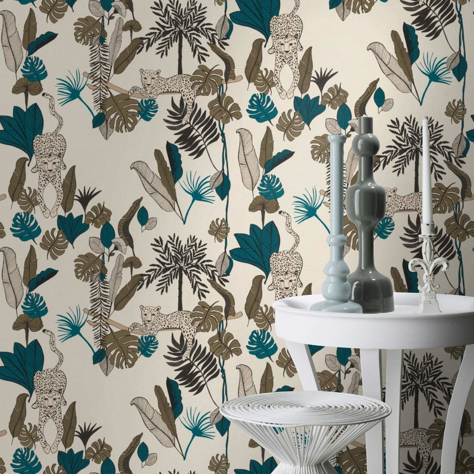 Rasch Club Botanique 540345 Non-Woven Wallpaper Leopard Green