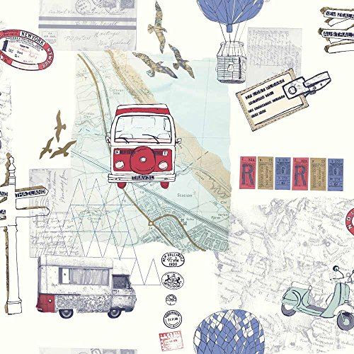 Arthouse 889700 Backpacker Wallpaper, Red/Blue, 53 cm x 10.05 m