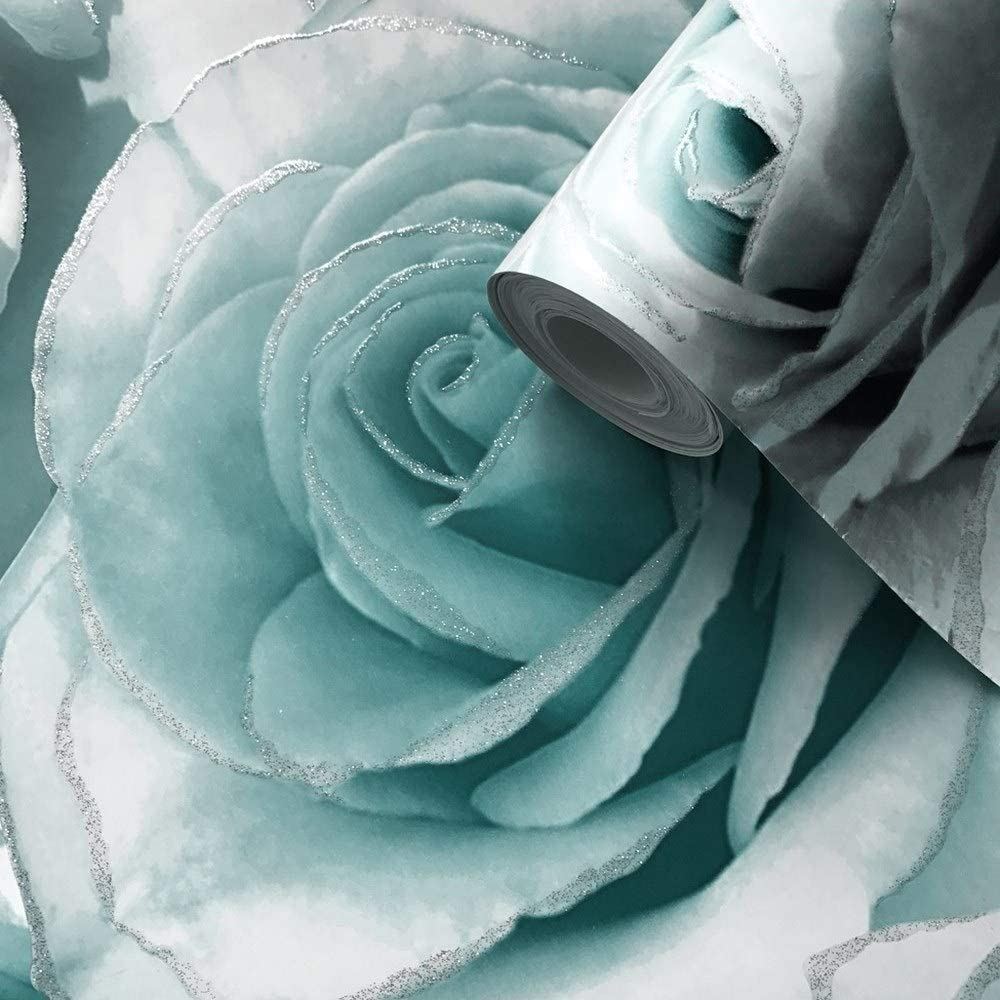 Muriva Madison Glitter Aqua Wallpaper 139523 - Flower Floral Large Roses Blue