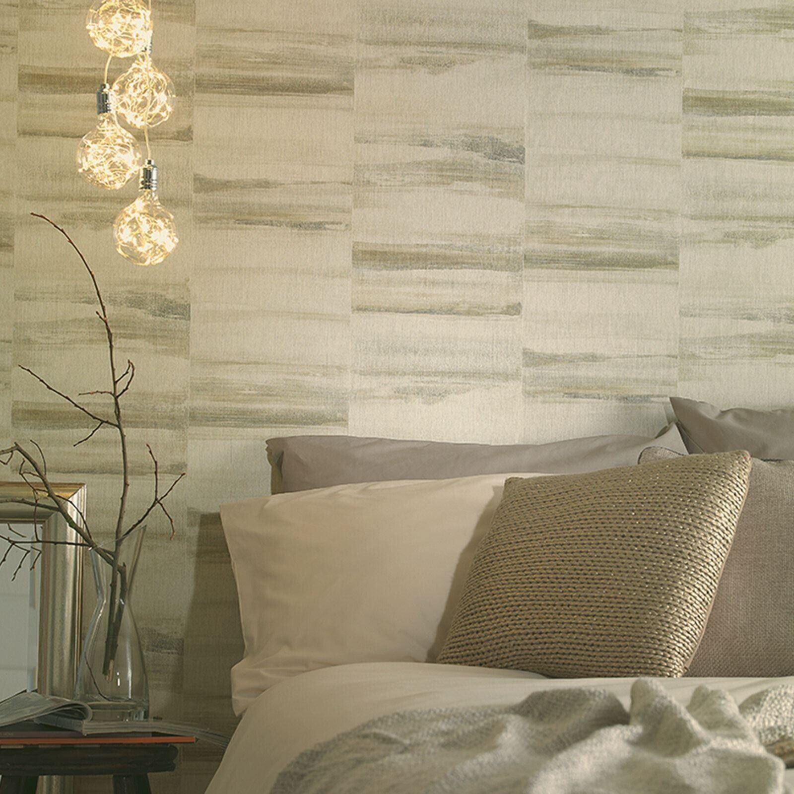 Holden Decor Luna Beige/Gold Panelled Vinyl Wallpaper 35743