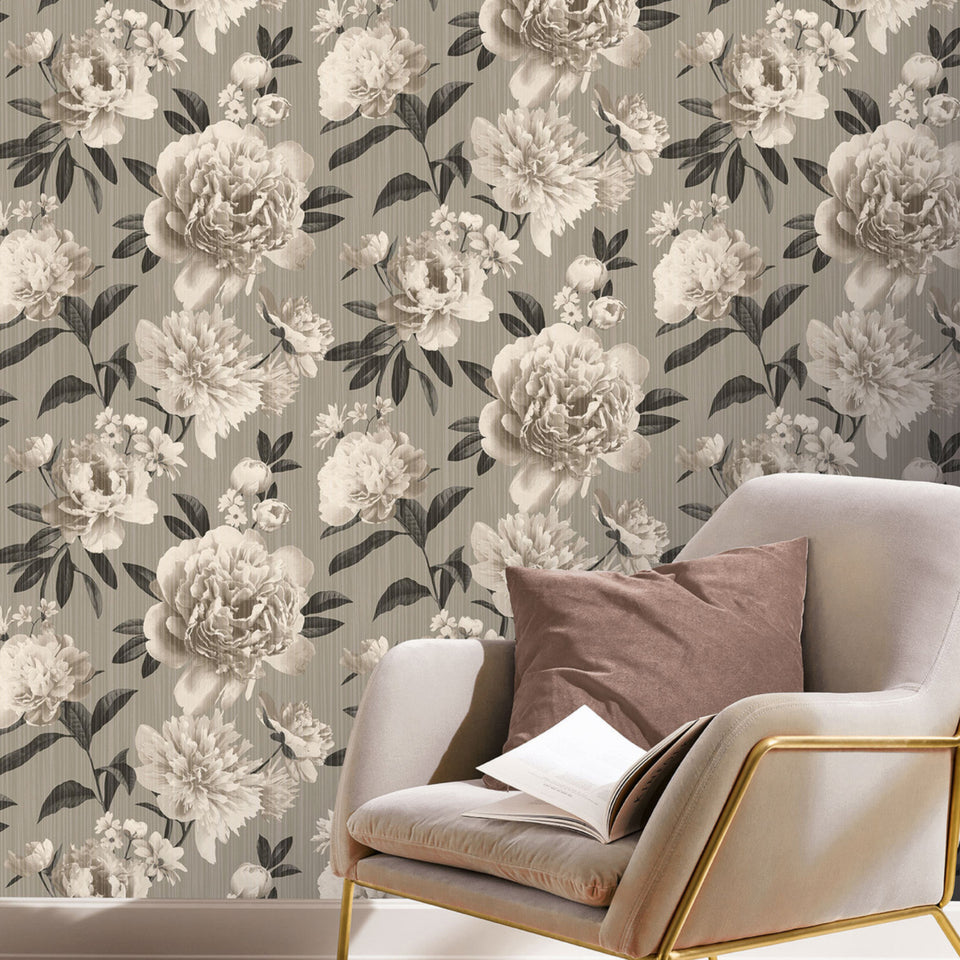 Rasch Vasari Valentina Floral Wallpaper � 526875 � Grey/Black