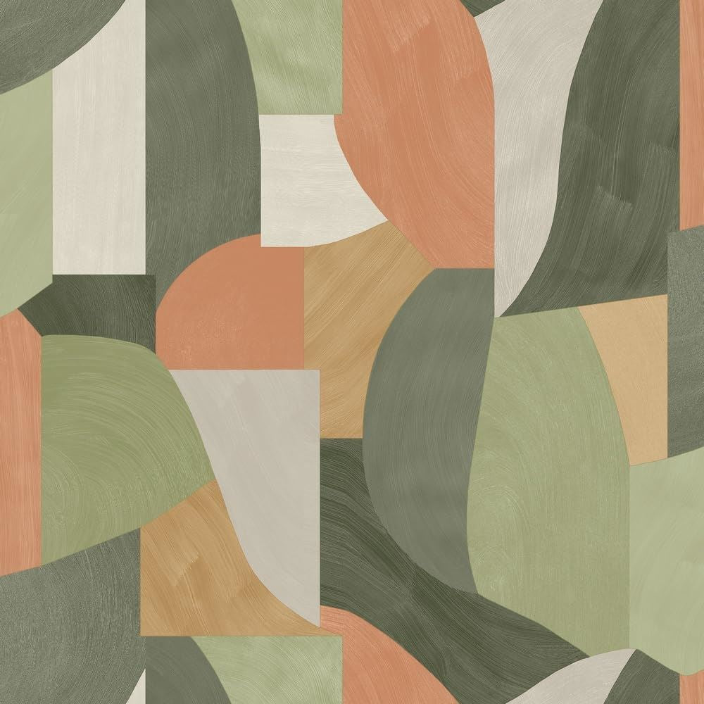 Holden Decor Curved Geo Khaki Wallpaper 13470 - Brush Strokes Geometric Shapes