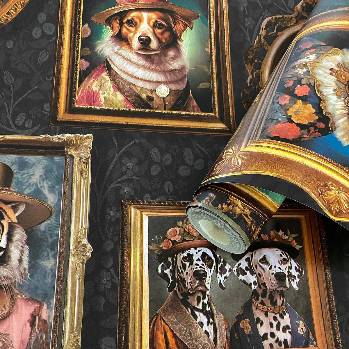 Regal Beasts Animal Prints in Picture Frames in Victorian Style Costumes Wallpaper Perfect for Feature Walls, Bedrooms, Contemporary Modern Walldecoration Charcoal Holden 13790