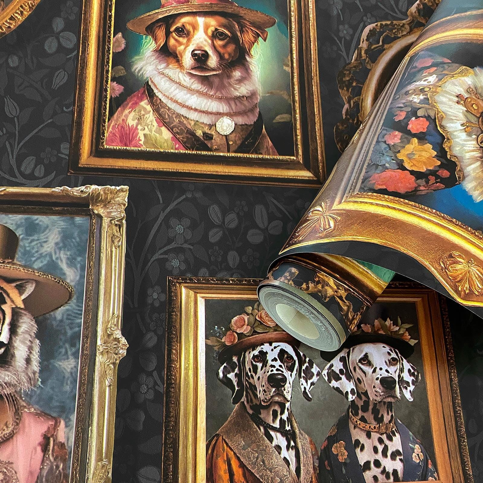 Regal Beasts Animal Prints in Picture Frames in Victorian Style Costumes Wallpaper Perfect for Feature Walls, Bedrooms, Contemporary Modern Walldecoration Charcoal Holden 13790