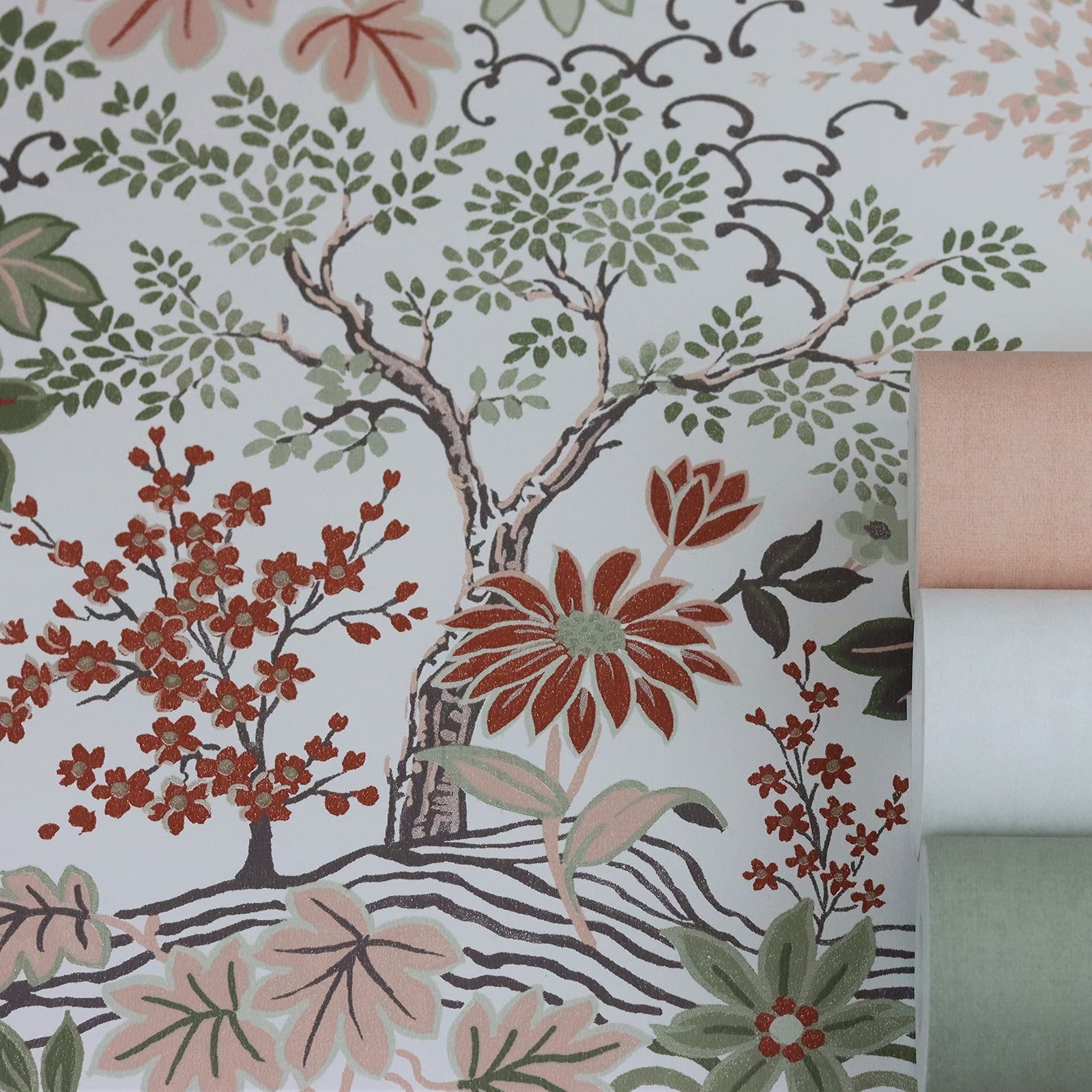Rasch Wallpaper 553338 - Colourful Non-Woven Wallpaper from The Salisbury Collection with Different Coloured Leaves on White Background with Slight Structure - 10.05 m x 53 cm (L x W)