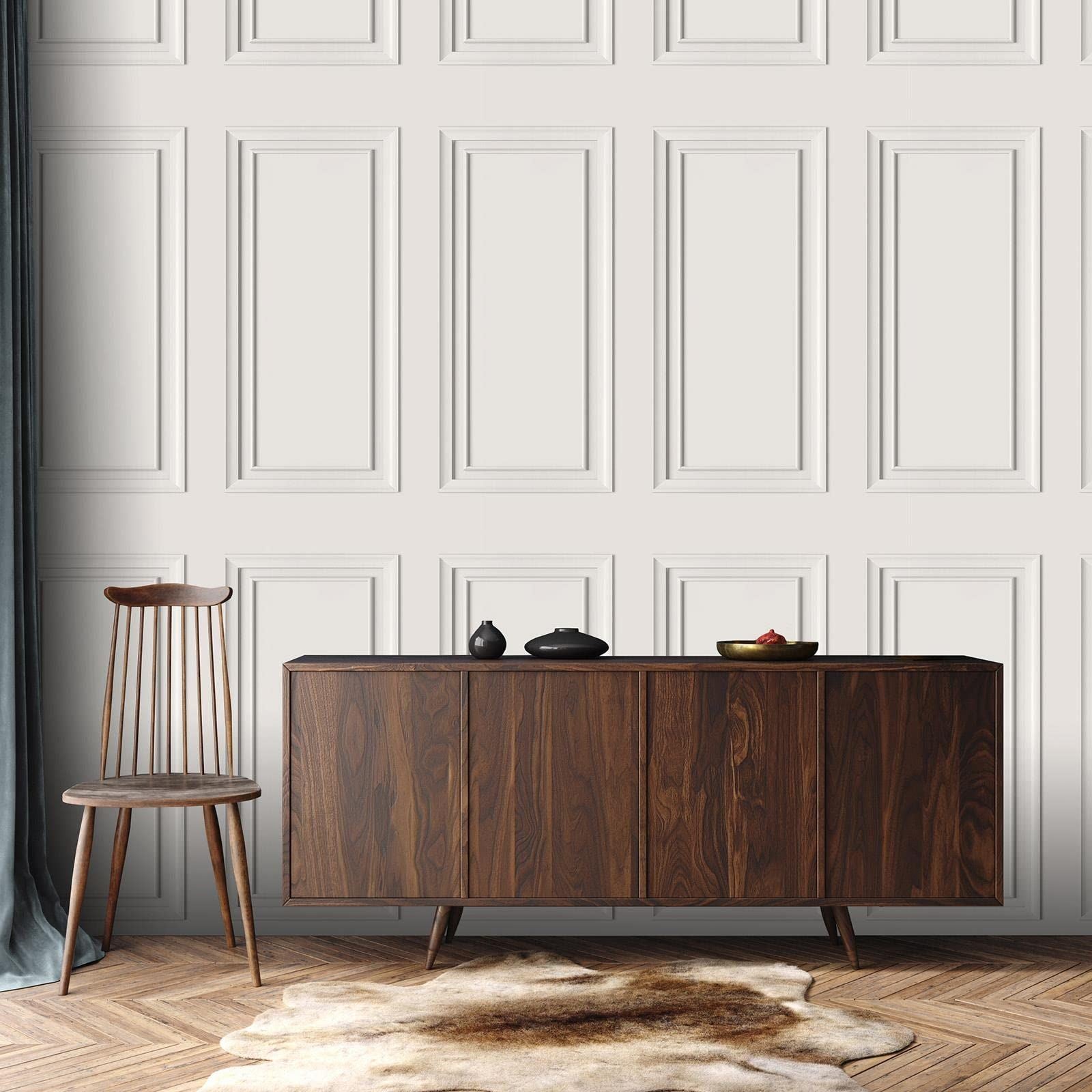 SOPHIE LAURENCE Dimension Panel Wallpaper - Modern Wallpaper for Living Room, Bedroom, Fireplace - Decorative Luxury Wall Paper with Realistic Beaded Panel Design & 3D Effect (Off White)