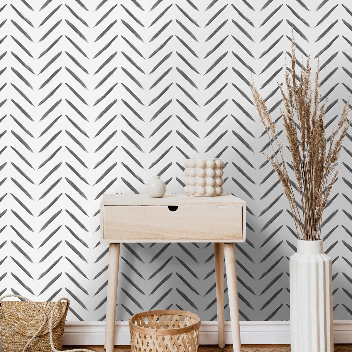 Chevron Brush Marks Wallpaper Black/White Holden 13040