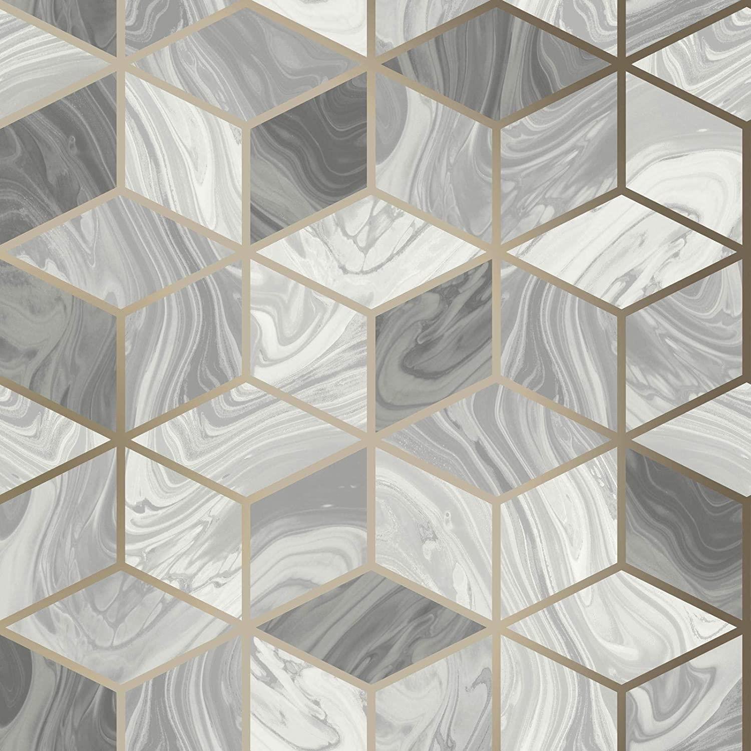 Rasch Portfolio Marble Cube Geometric Grey Wallpaper 248975 - All Rooms