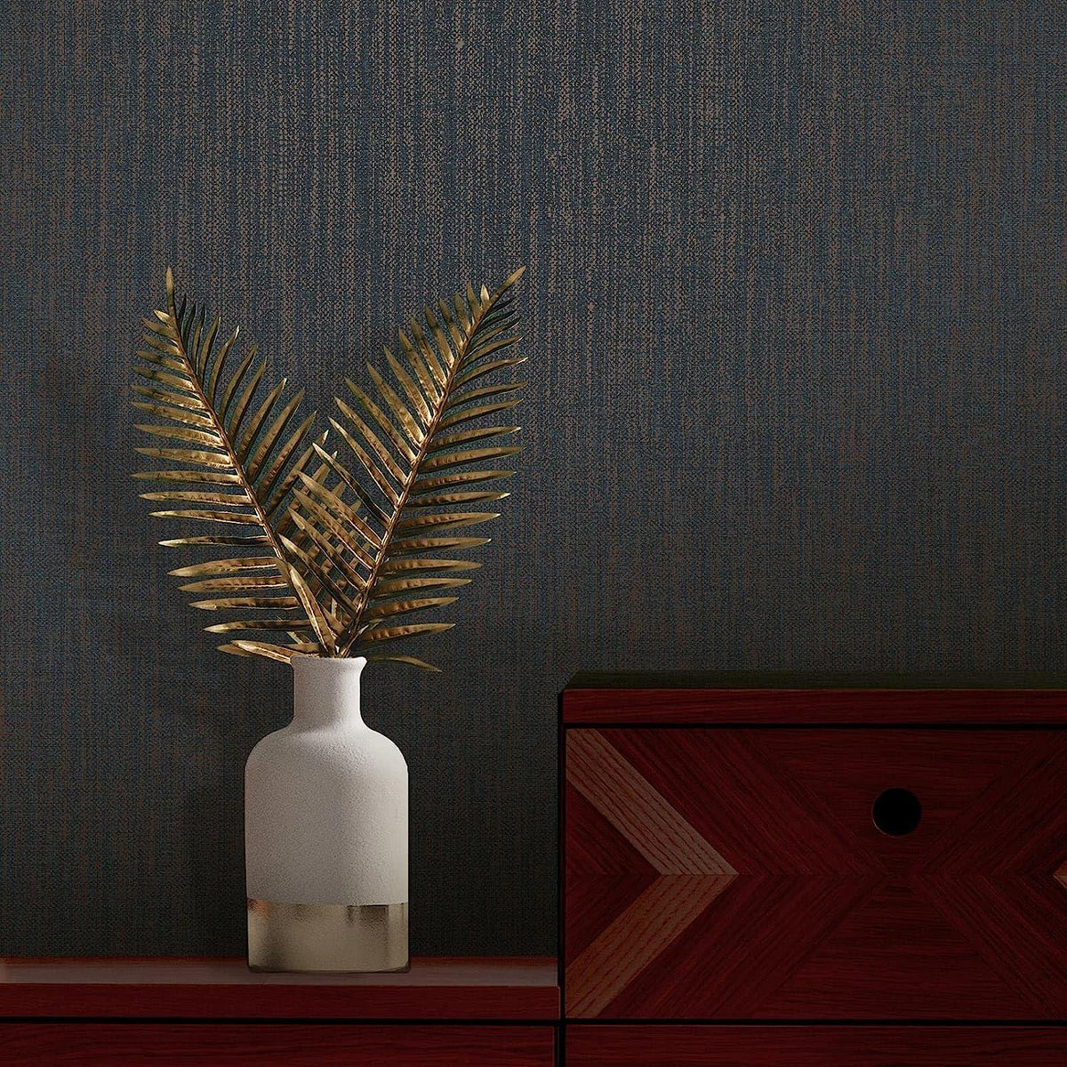 RASCH (U.K) Limited Amara Linen Wallpaper - Modern Wallpaper for Living Room, Bedroom, Fireplace - Decorative Luxury Wall Paper with Realistic Textile Thread Effect & Subtle Gold Glimmer (Navy)