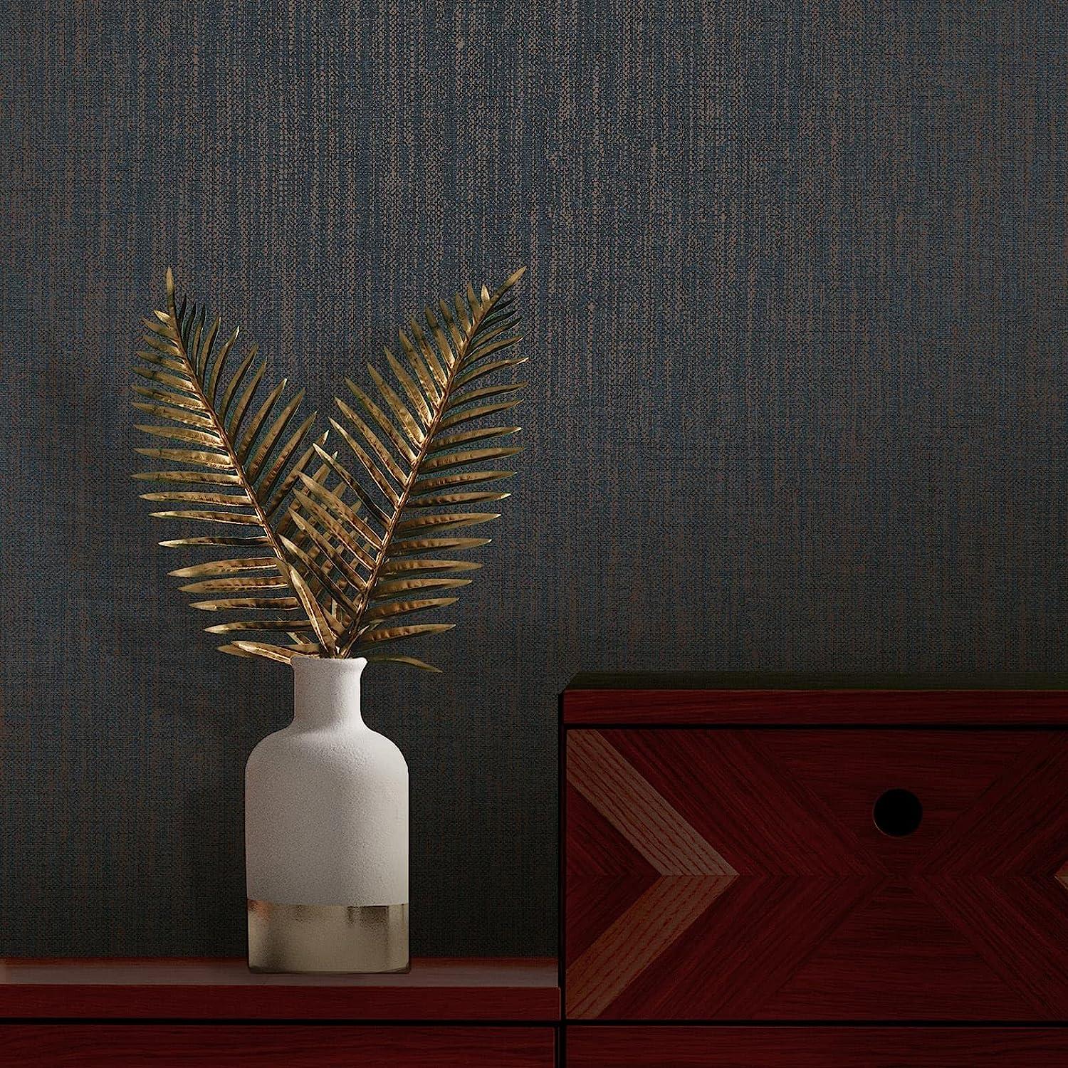 RASCH (U.K) Limited Amara Linen Wallpaper - Modern Wallpaper for Living Room, Bedroom, Fireplace - Decorative Luxury Wall Paper with Realistic Textile Thread Effect & Subtle Gold Glimmer (Navy)