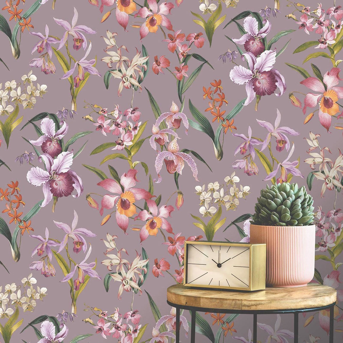 Rasch Maya Floral Wallpaper Tropical Orchids Exotic Flowers Lilac/Multi Colourful 283661