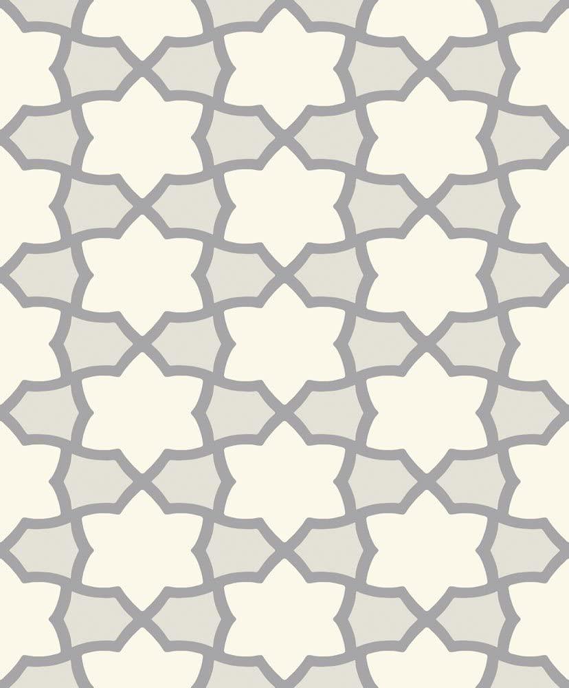 Arthouse Rio Silver Metallic Finish Wallpaper - Interlocking Star Lattice Motif - Enhanced with Raised Glitter - 690701