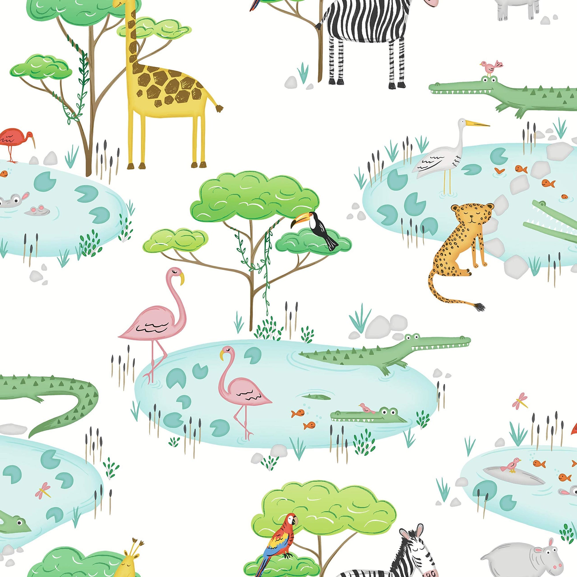 Holden Decor Crocodile Lake White 90930 Wallpaper