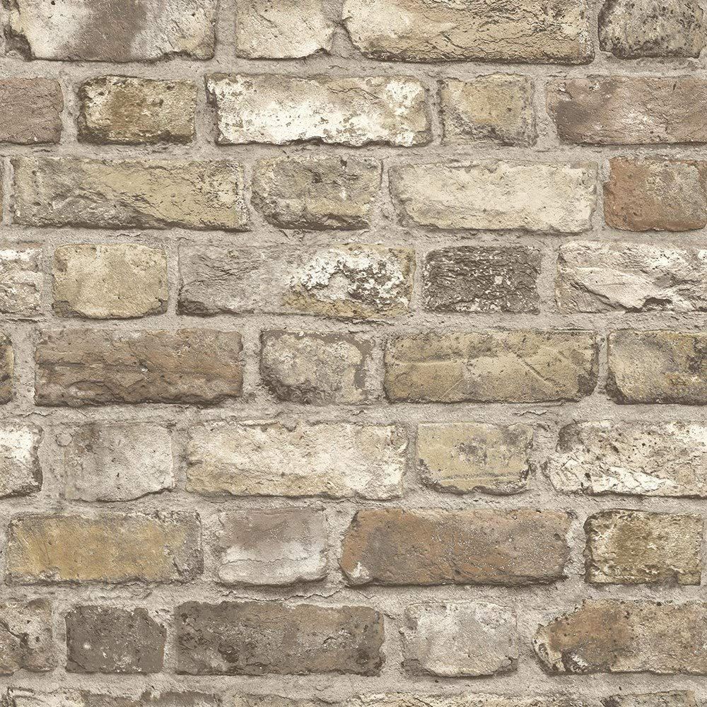 Grandeco Vintage Brick Neutral Wallpaper A28904 - Paste The Wall Faux Stone Wall