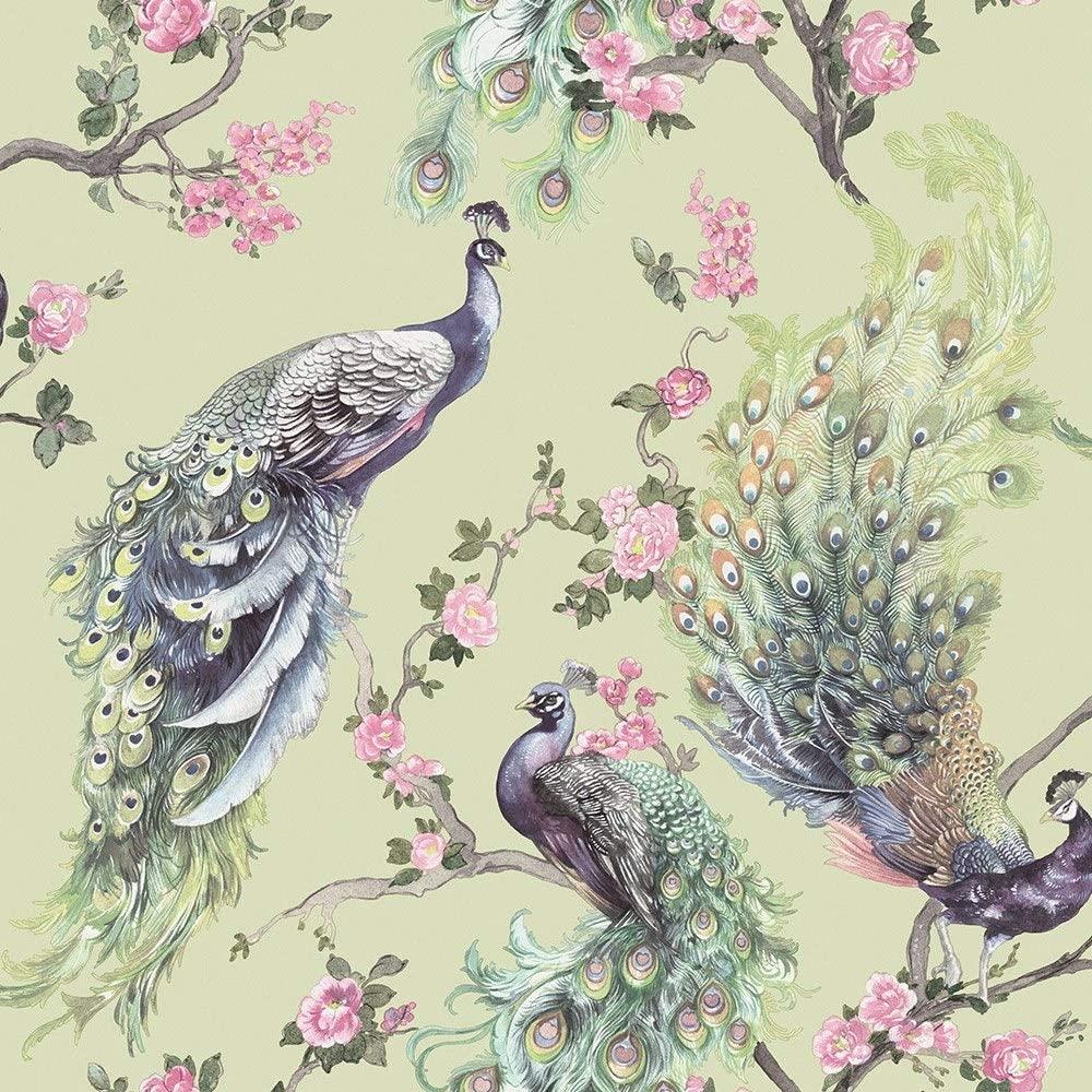 Holden Decor Menali Green Wallpaper 35921 - Vinyl Glitter Peacock Feather Floral