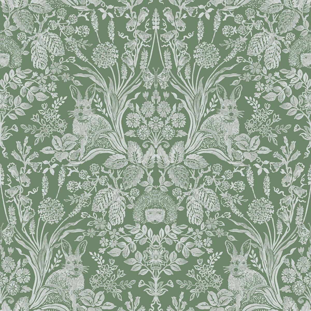 Holden Decor Harlen Wallpaper Trees Flowers Hedgehogs Leaves Rabbits Damask
