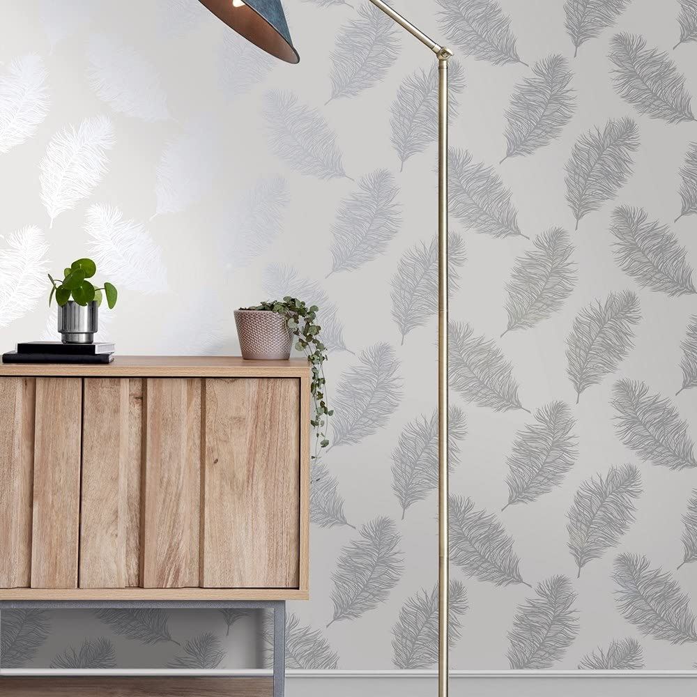 Holden Decor Feather Wallpaper Roll Grey/Silver 12626