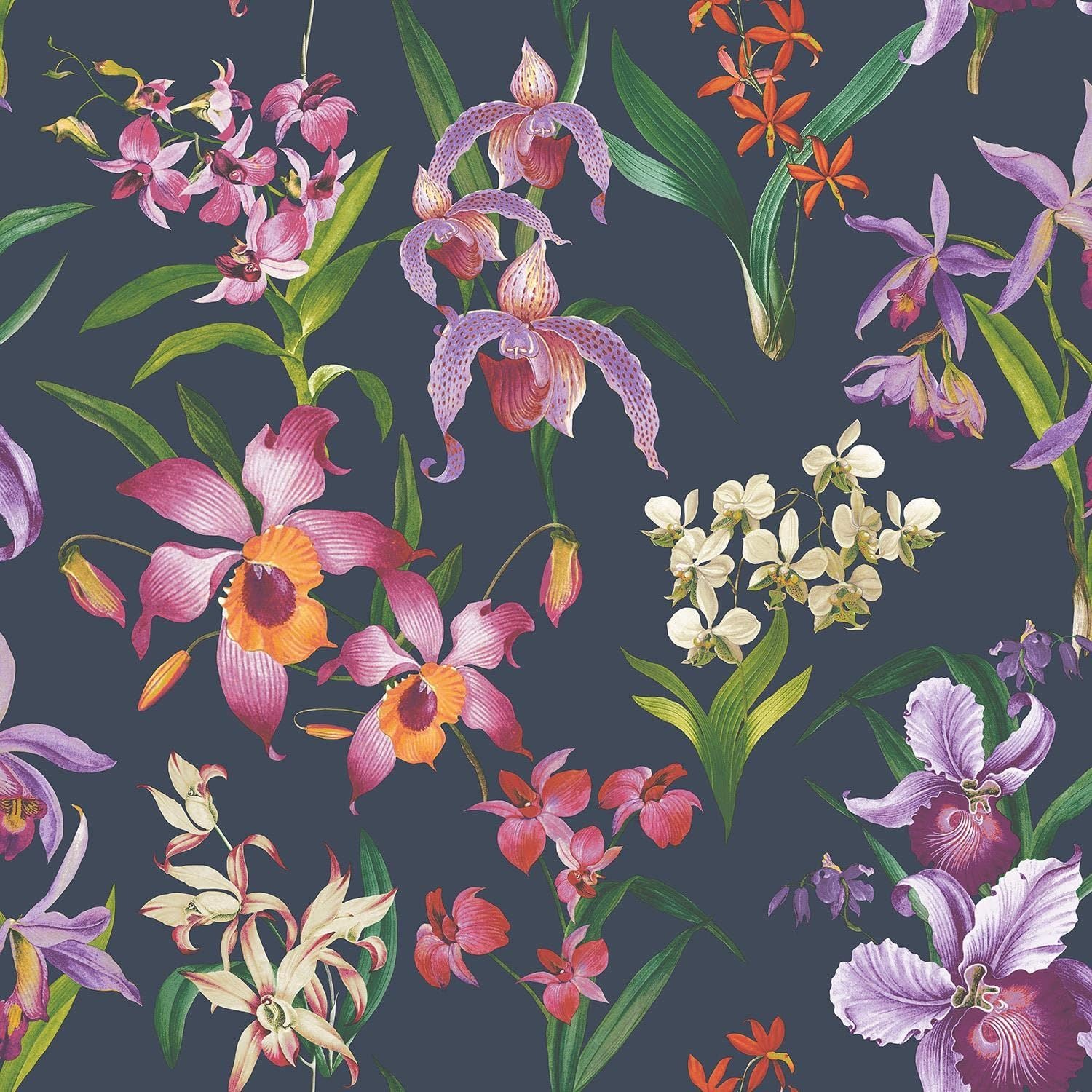 Rasch Maya Floral Pink / Navy Wallpaper - Modern Contemporary Feature Wall - All Rooms