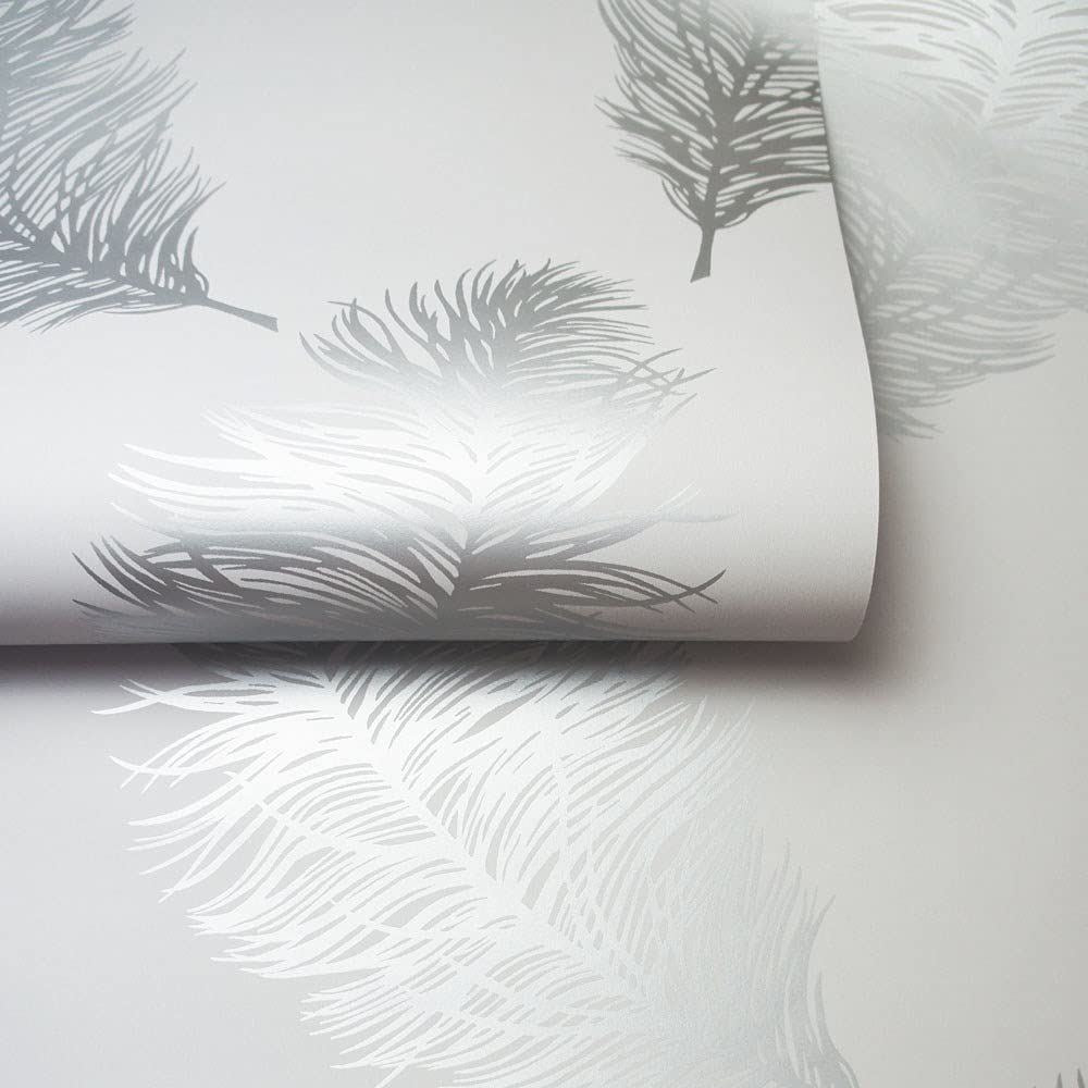 Holden Decor Feather Wallpaper Roll Grey/Silver 12626