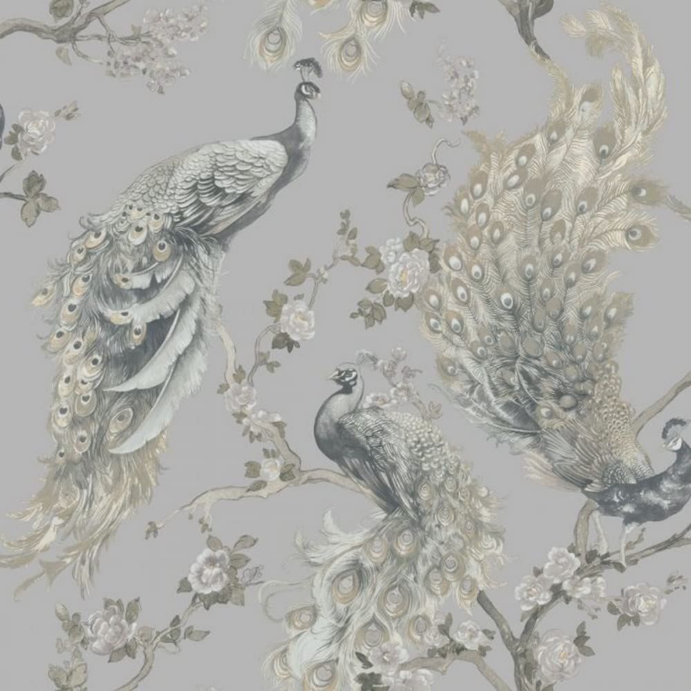 Holden Decor Menali Navy Wallpaper 35922 - Vinyl Glitter Peacock Feather Floral