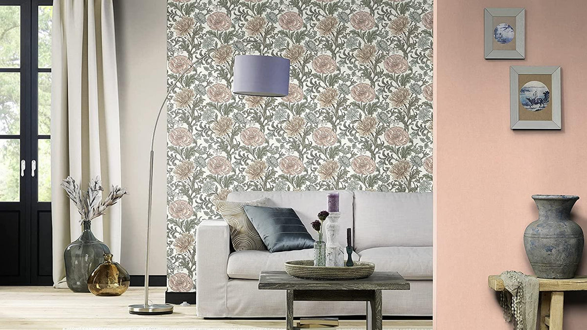Rasch Wallpaper 553130 - Colourful Non-Woven Wallpaper from The Salisbury Collection with Flower Motif in Various Colours on White Background with Slightly Structure - 10.05 m x 53 cm (L x W)