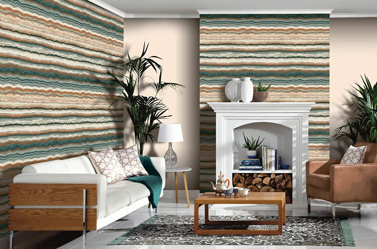 Arthouse Jade Mineral Wallpaper - Layered Rock Design - Stunning Metallic Foil & Gloss Finish - with Green Red Brown Natural Colourways - Organic & Understated Luxurious Effect 903907