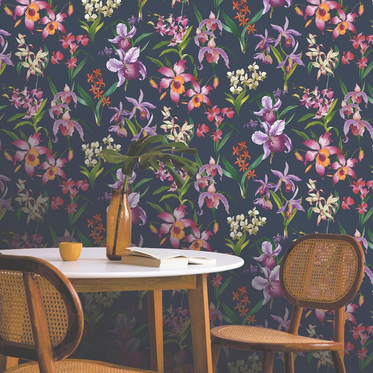 Rasch Maya Floral Pink / Navy Wallpaper - Modern Contemporary Feature Wall - All Rooms