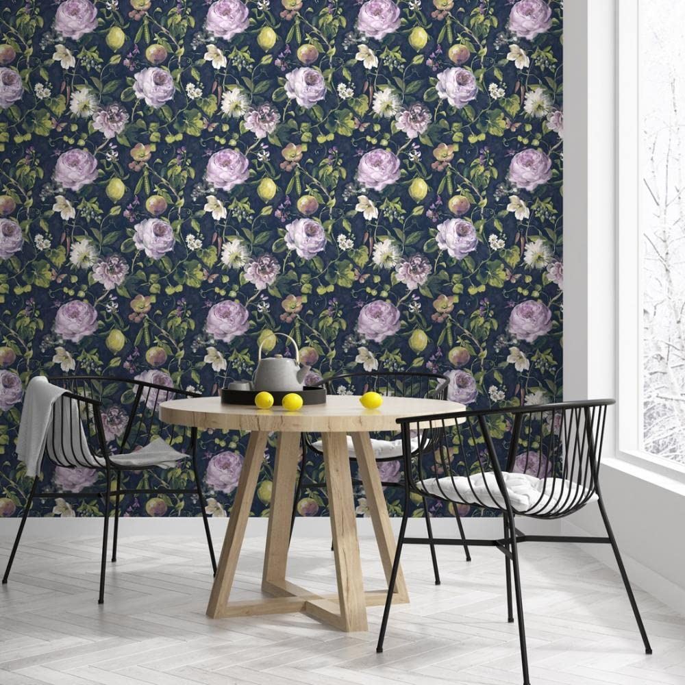 Mirabelle Floral Garden Cottage Plants Navy Green Paste The Wall Wallpaper