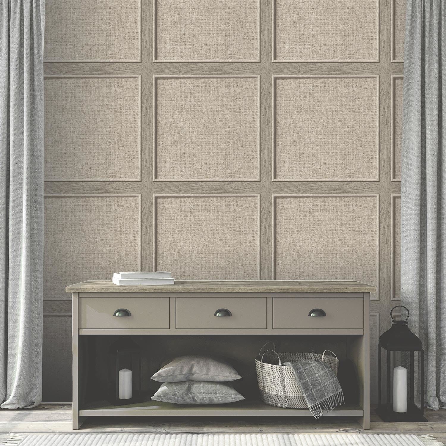 Rasch Bevelled Birch Wood Panelled Weave Grain Wallpaper - Carved Trendy Modern Contemporary Feature Wall