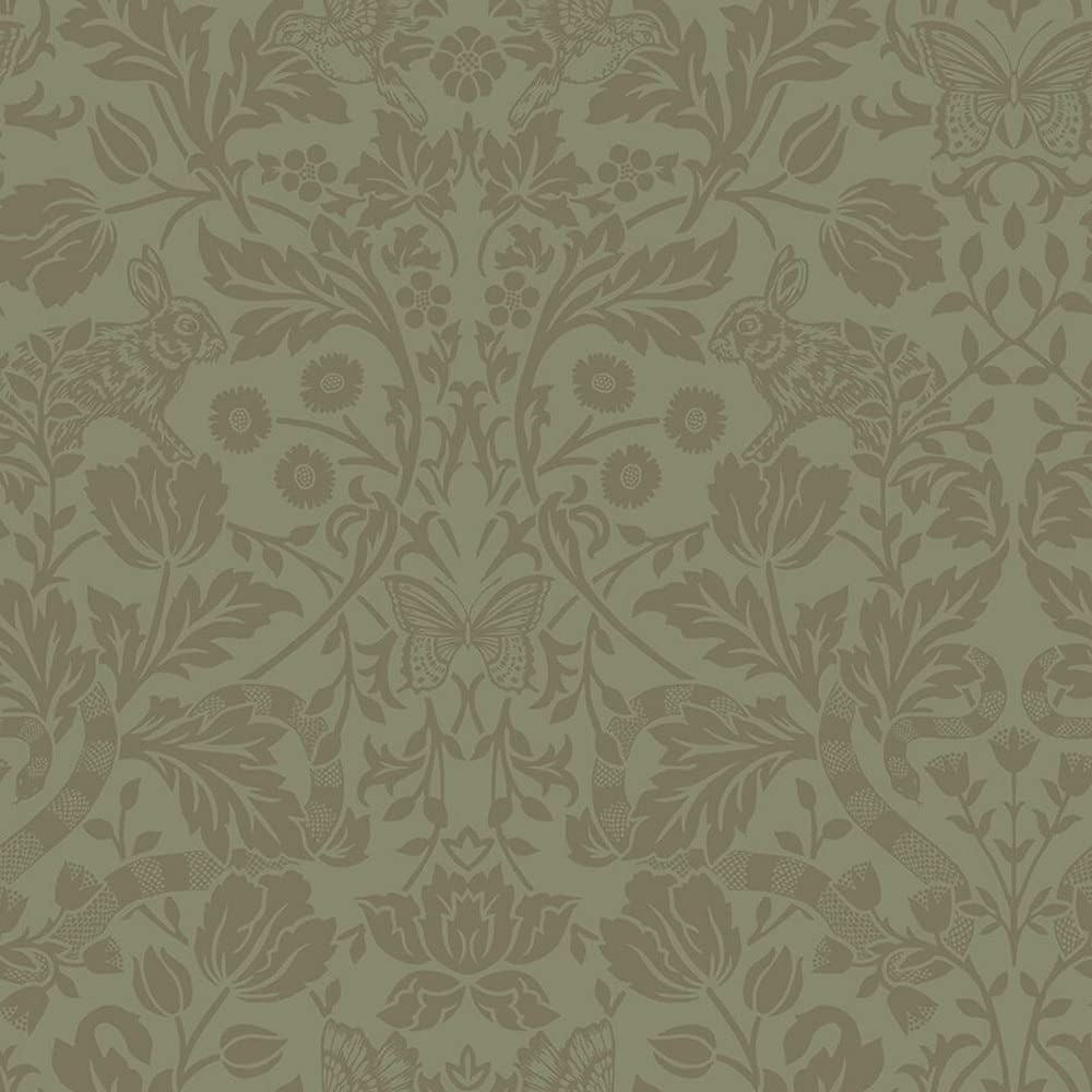 Glistening Mirrored Floral Wallpaper - Modern Metallic Wallpaper for Living Room, Bedroom, Fireplace - Decorative Luxury Floral Wall Paper with Rabbits, Butterflies, Snakes & Birds (Green/Gold)