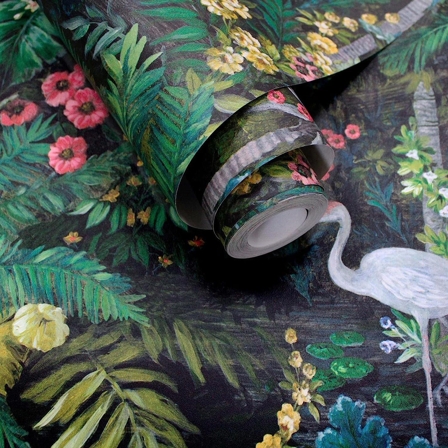 Holden Decor Outside in Jungle Paradise Black Wallpaper 13181 - Cranes Tropical