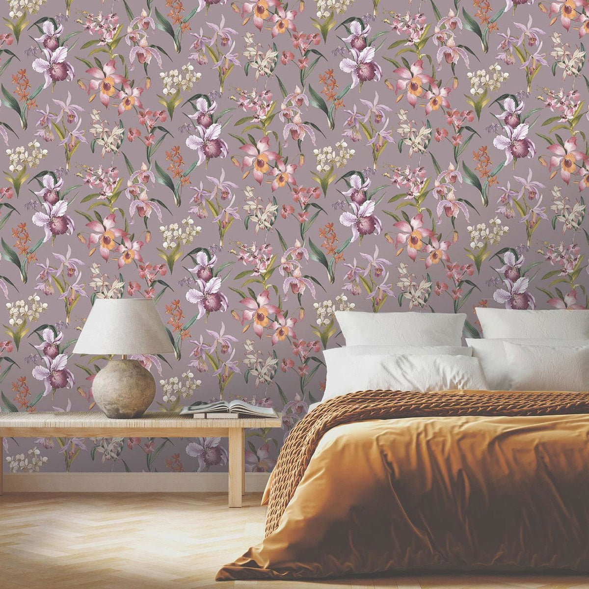 Rasch Maya Floral Wallpaper Tropical Orchids Exotic Flowers Lilac/Multi Colourful 283661