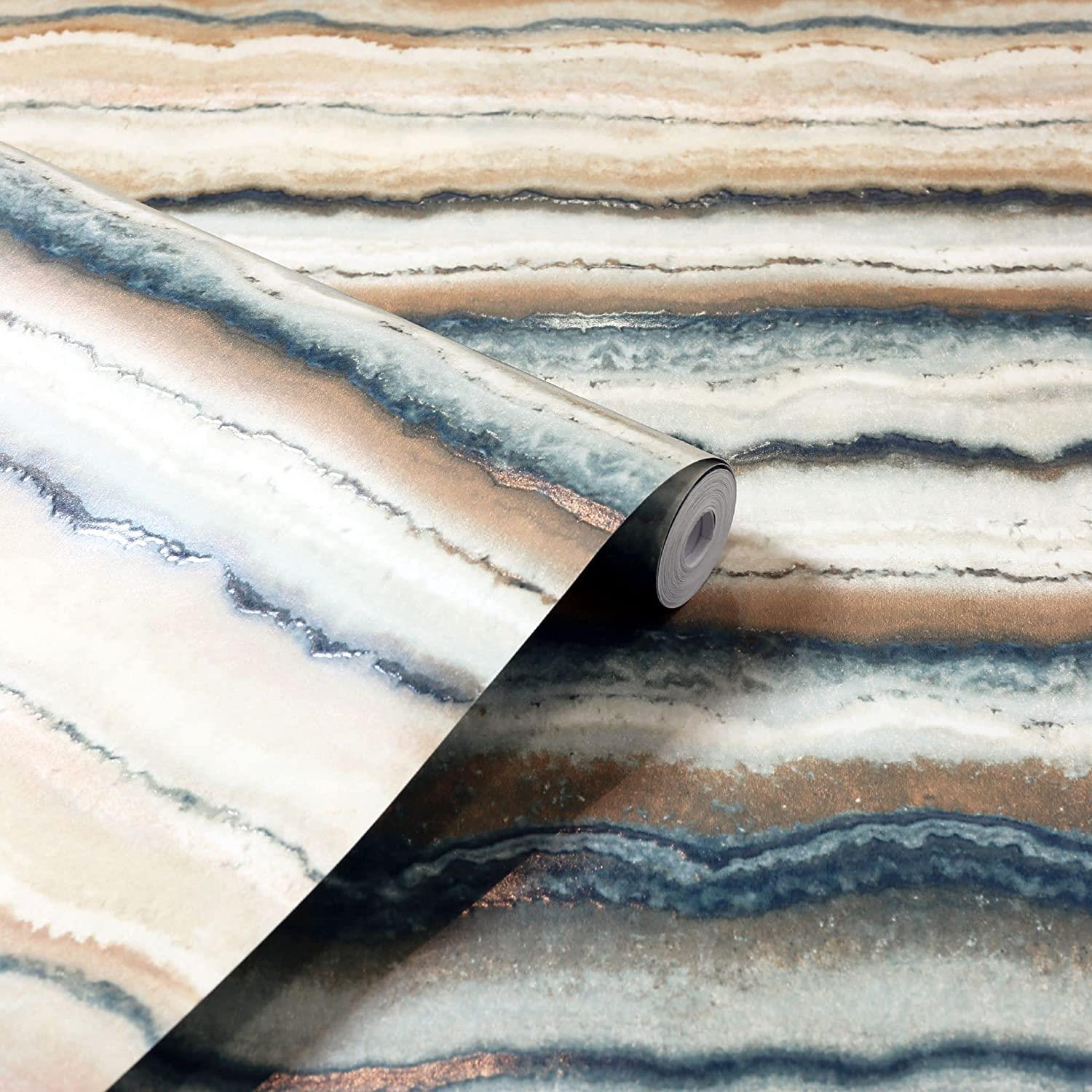 Arthouse Jade Mineral Wallpaper - Layered Rock Design - Stunning Metallic Foil & Gloss Finish - with Green Red Brown Natural Colourways - Organic & Understated Luxurious Effect 903907