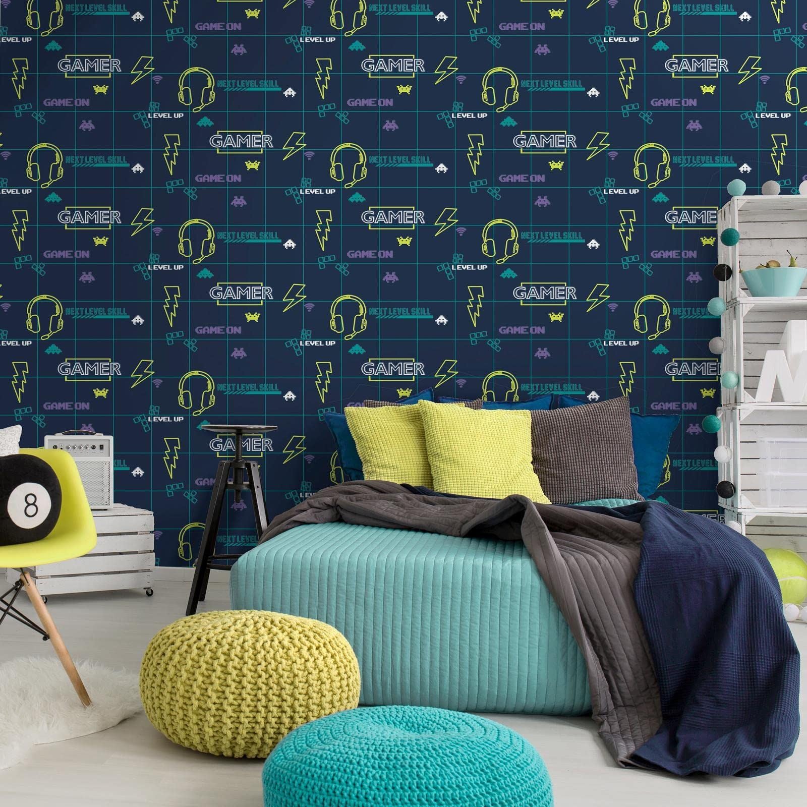 Holden Gamer Wallpaper Retro Gaming Navy Blue/Neon Yellow 13310