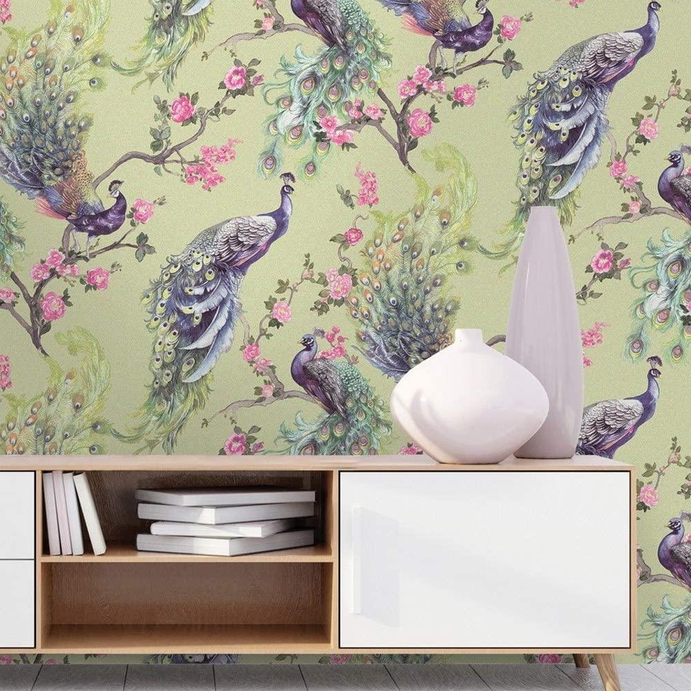 Holden Decor Menali Green Wallpaper 35921 - Vinyl Glitter Peacock Feather Floral