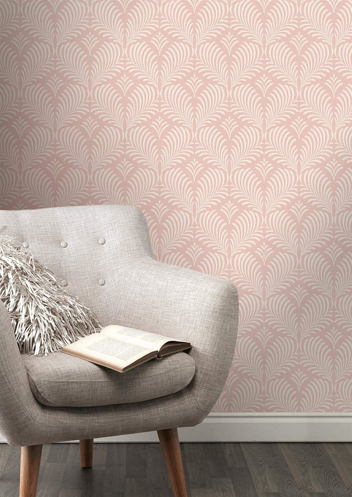 Rasch Paloma Feather Leaf Trail Pink Glitter Motif Luxury Embossed Metallic Wallpaper Paste The Wall Vinyl - All Rooms