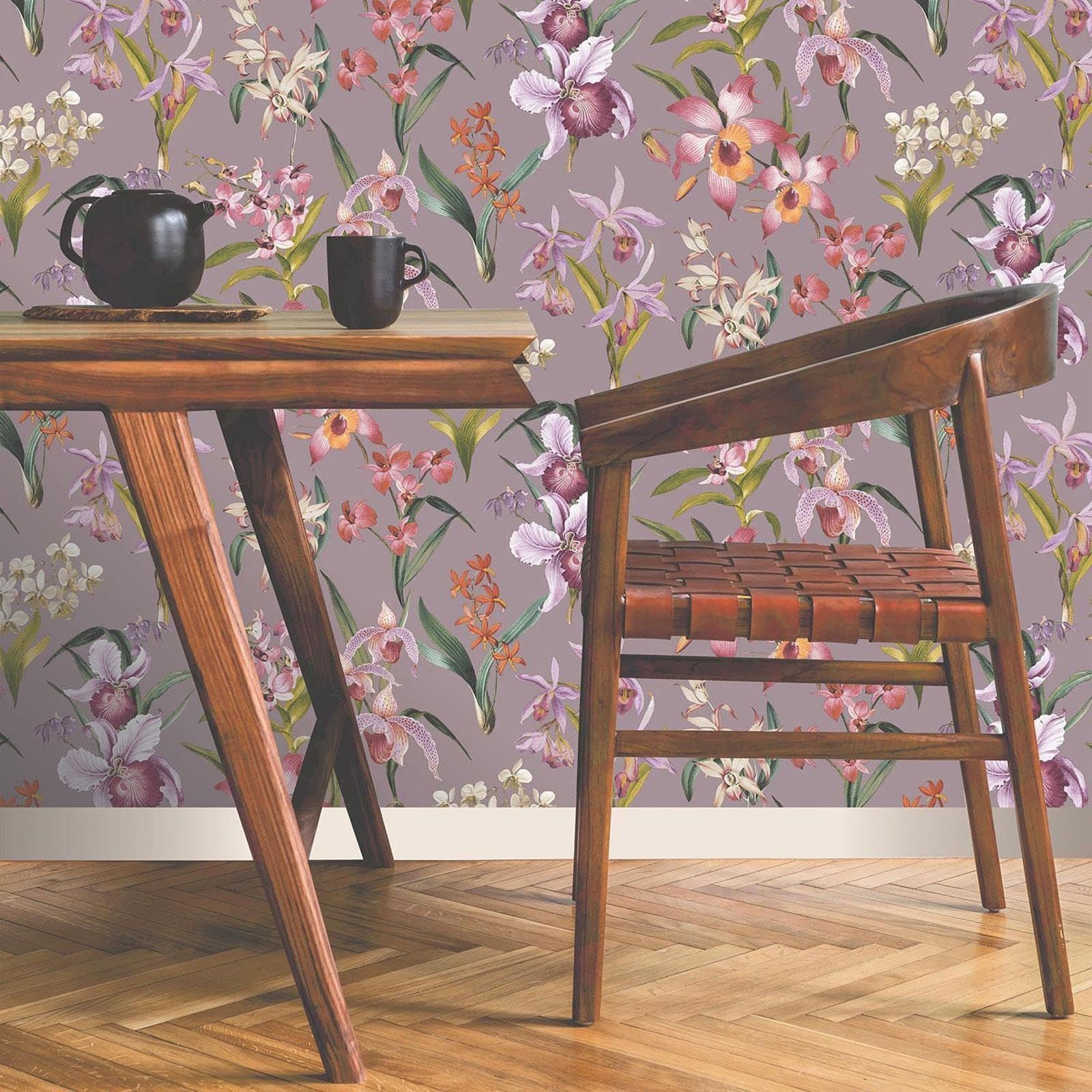 Rasch Maya Floral Wallpaper Tropical Orchids Exotic Flowers Lilac/Multi Colourful 283661