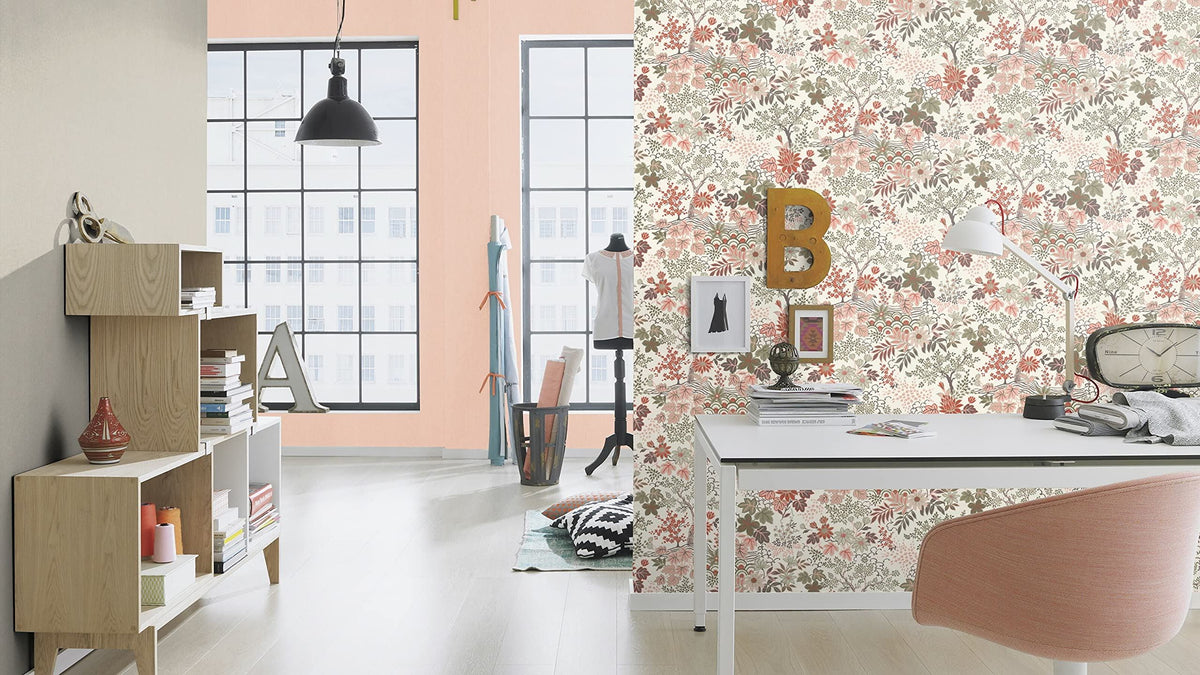 Rasch Wallpaper 553338 - Colourful Non-Woven Wallpaper from The Salisbury Collection with Different Coloured Leaves on White Background with Slight Structure - 10.05 m x 53 cm (L x W)