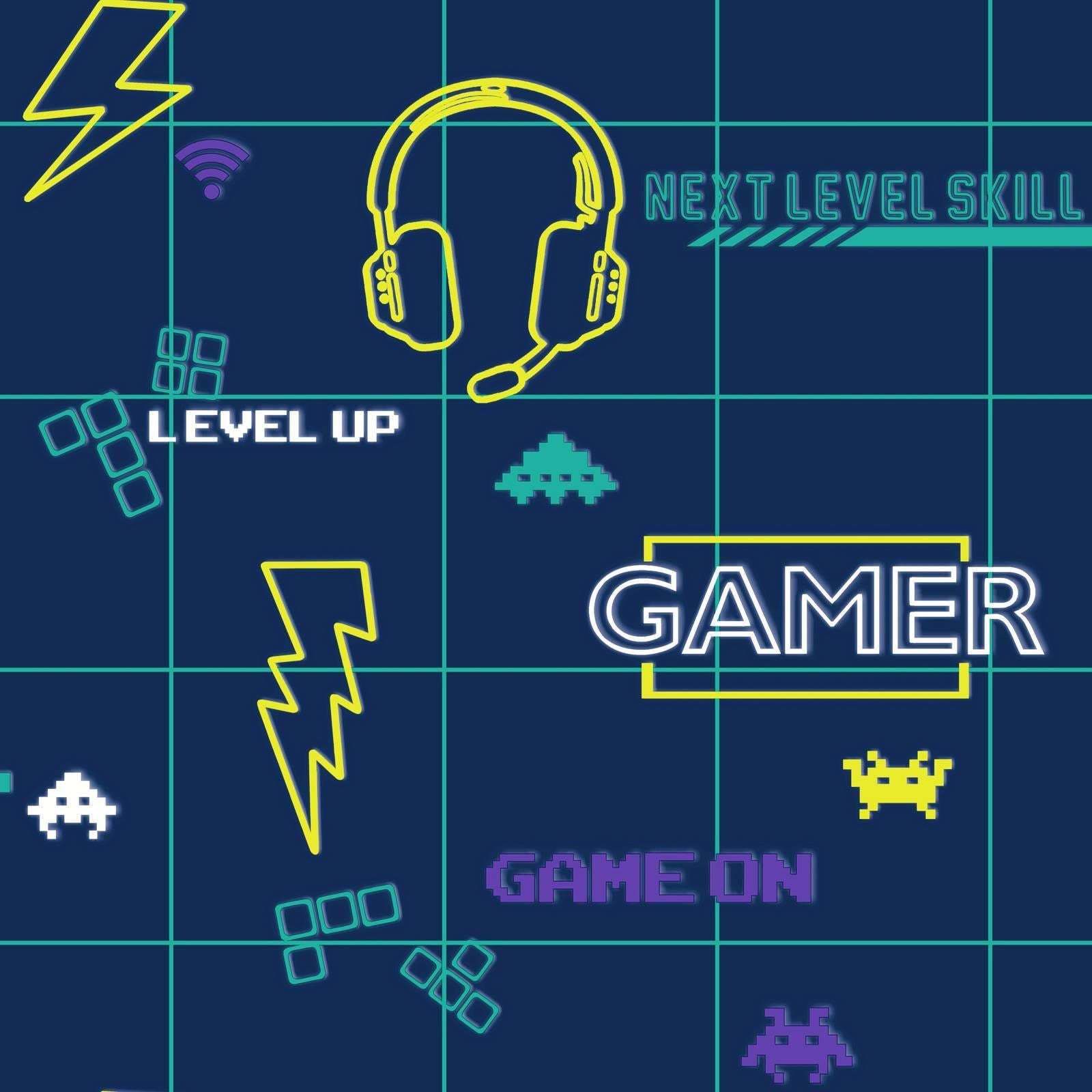 Holden Gamer Wallpaper Retro Gaming Navy Blue/Neon Yellow 13310